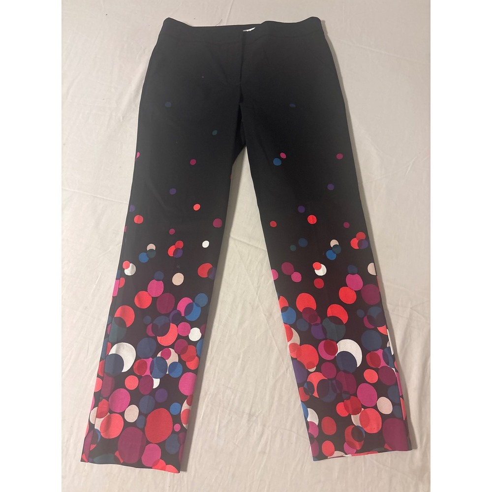 Trina Turk Polka Dot Bubble Print Pants Women 4 Black Excellent Straight Leg - Picture 1 of 11